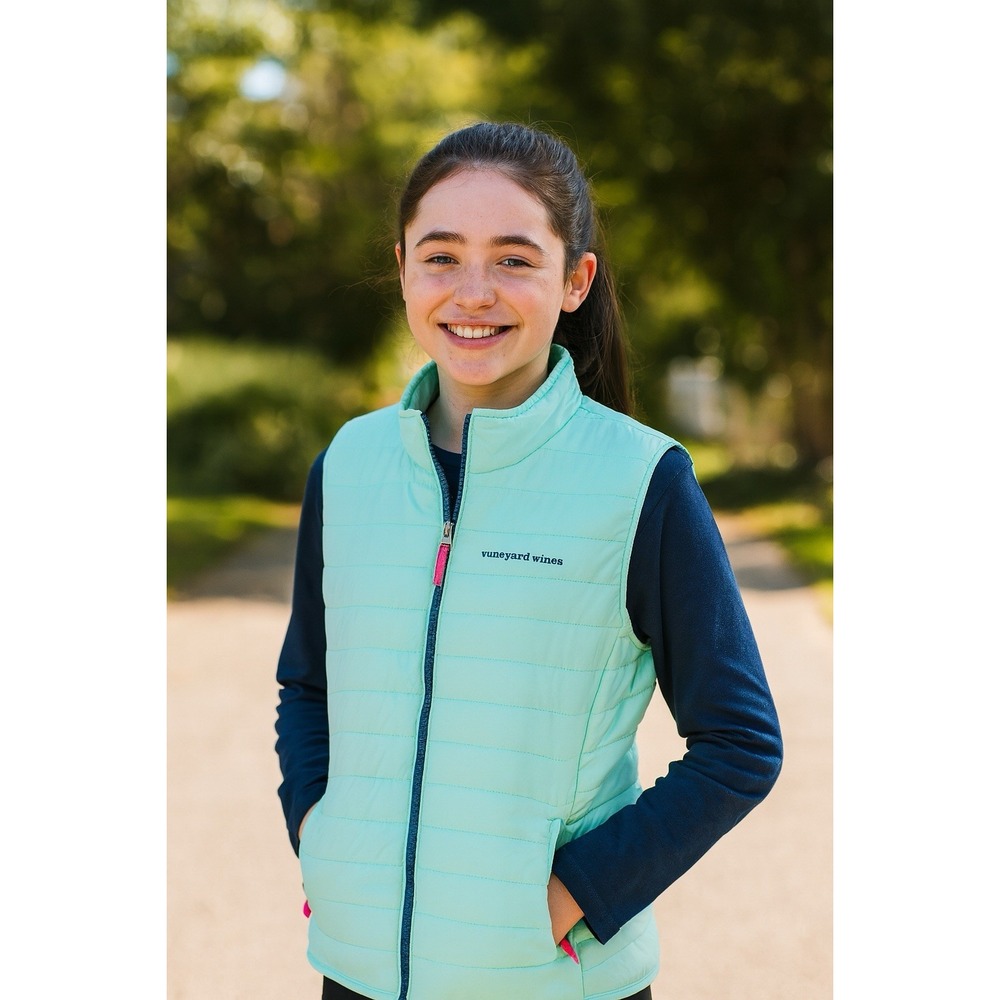 Vineyard Vines Vest Youth 14 Mint Green Quilted Puffer Lightweight Sleeveless